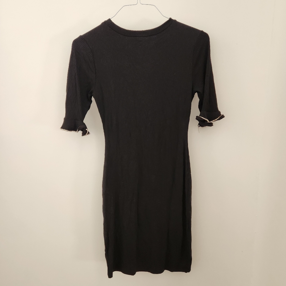 NWT Lea & Viola | Black Bodycon Dress with Rhinestone Flare Quarter Sleeve, Sz S - Picture 5 of 5
